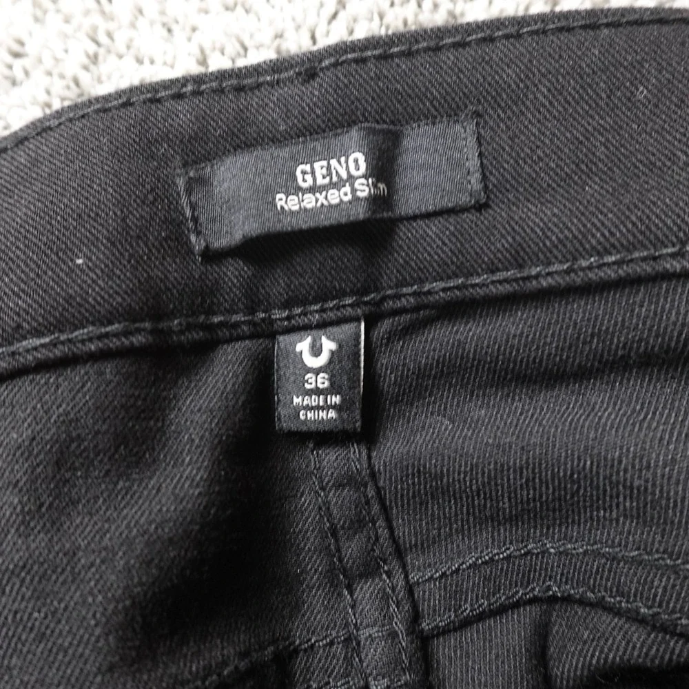 NEW True Religion Jeans Mens 36X32 Black Denim Pants Geno Relaxed Slim Straight‎